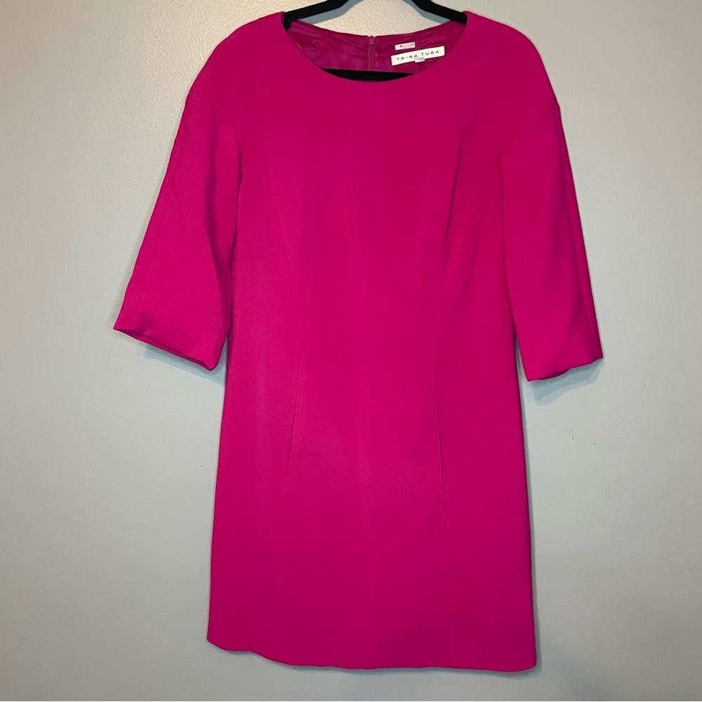 Trina Turk Corrin Double Weave Dress Pink W Pockets Lined With Slip Sz 2